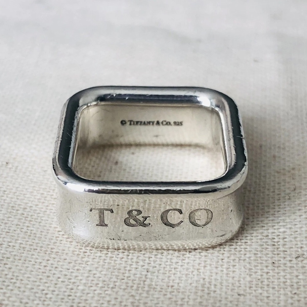 Tiffany & Co Square Ring Silver 1837 Cushion Band Sz 6